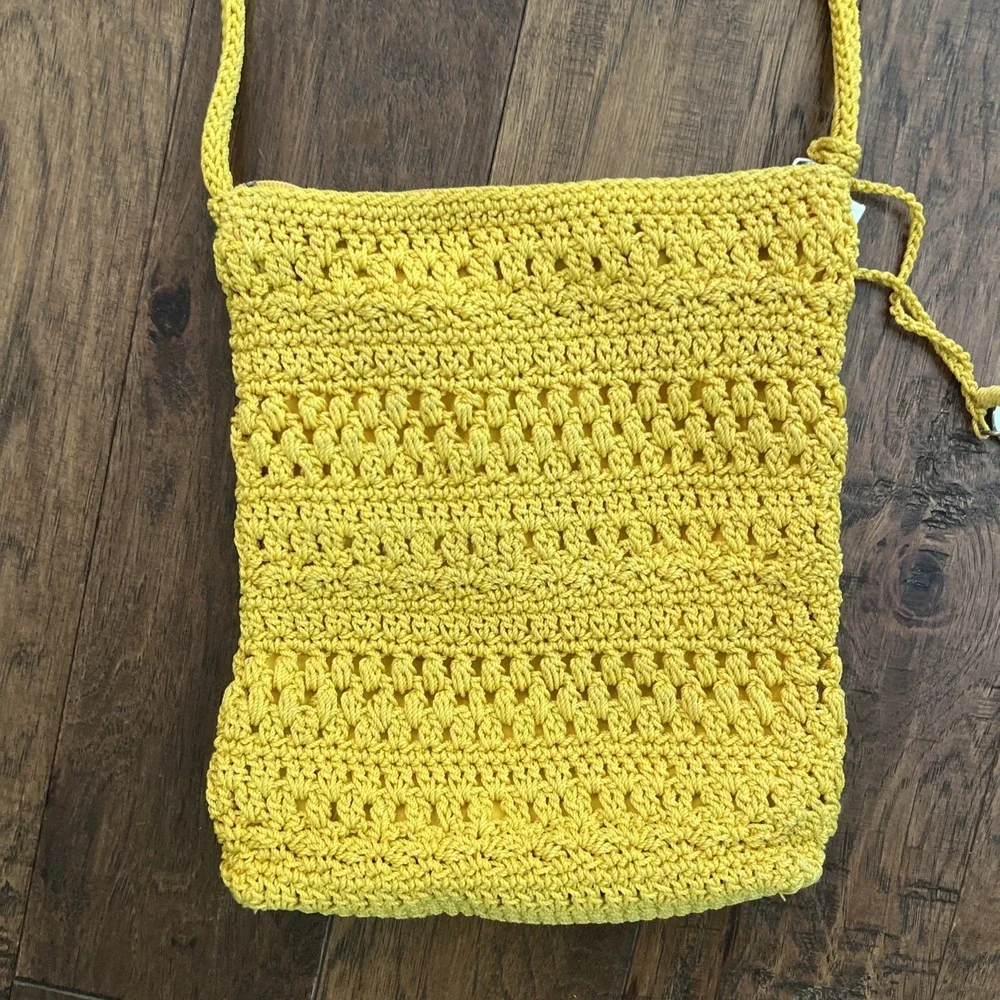 The SAK Crochet Tote Mustard Yellow Crossbody Bag Woven Slouchy Purse